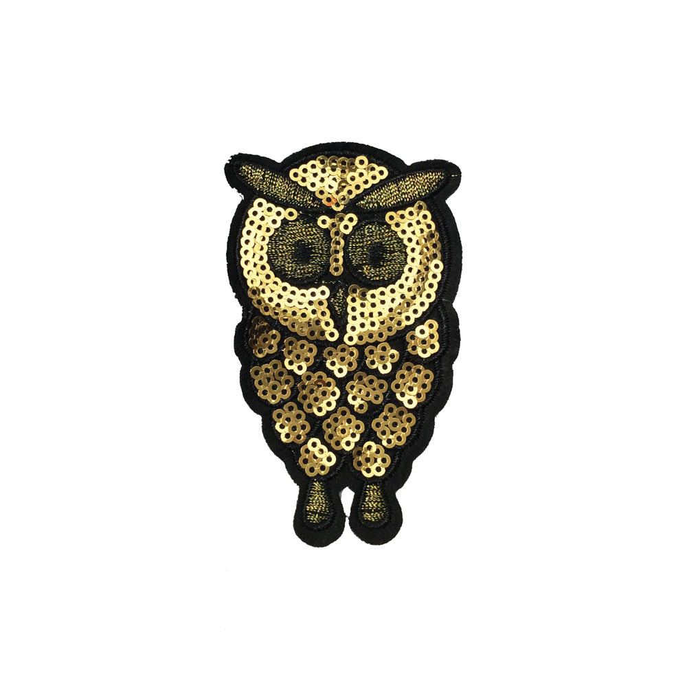 PC4089 - Sequin Gold Owl (Iron On) Embroidery Applique Patch | Koo Style UK