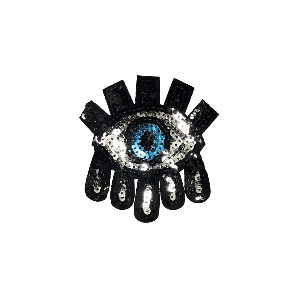 PC2323E - Silver Sequin Eye with Tears S (Iron On) Embroidered Applique Patch | Koo Style UK