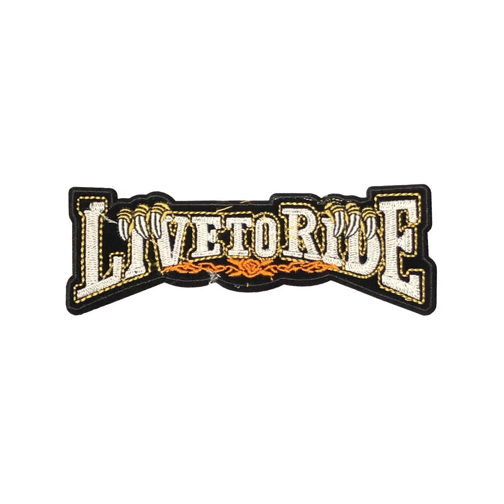 PC4187B - Live To Ride Silver (Iron On) Embroidered Applique Patch | Koo Style UK