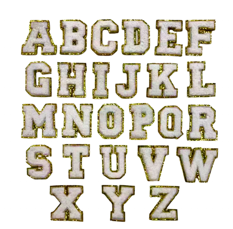 PC4263X - White  Chenille With Gold Trim Letter X (Iron On)