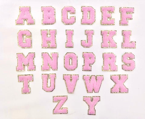 PC4264Y - Pink Chenille With Gold Trim Letter Y (Iron On)