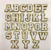 PC4263X - White  Chenille With Gold Trim Letter X (Iron On)