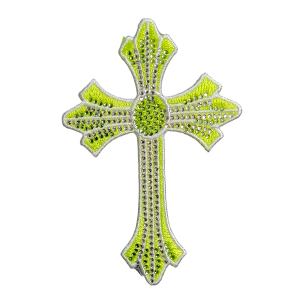 PC4236 - Yellow green Cross with Rhinestones(Sew On)