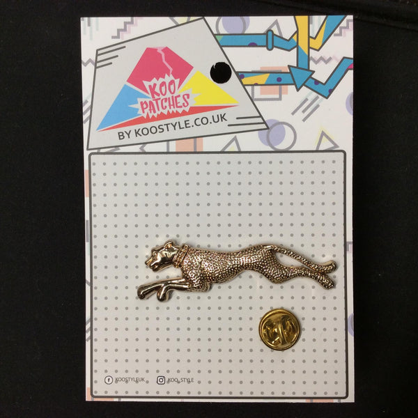 MP0005 - Gold Running Leopard Leaping Tiger Cheetah Metal Pin Badge