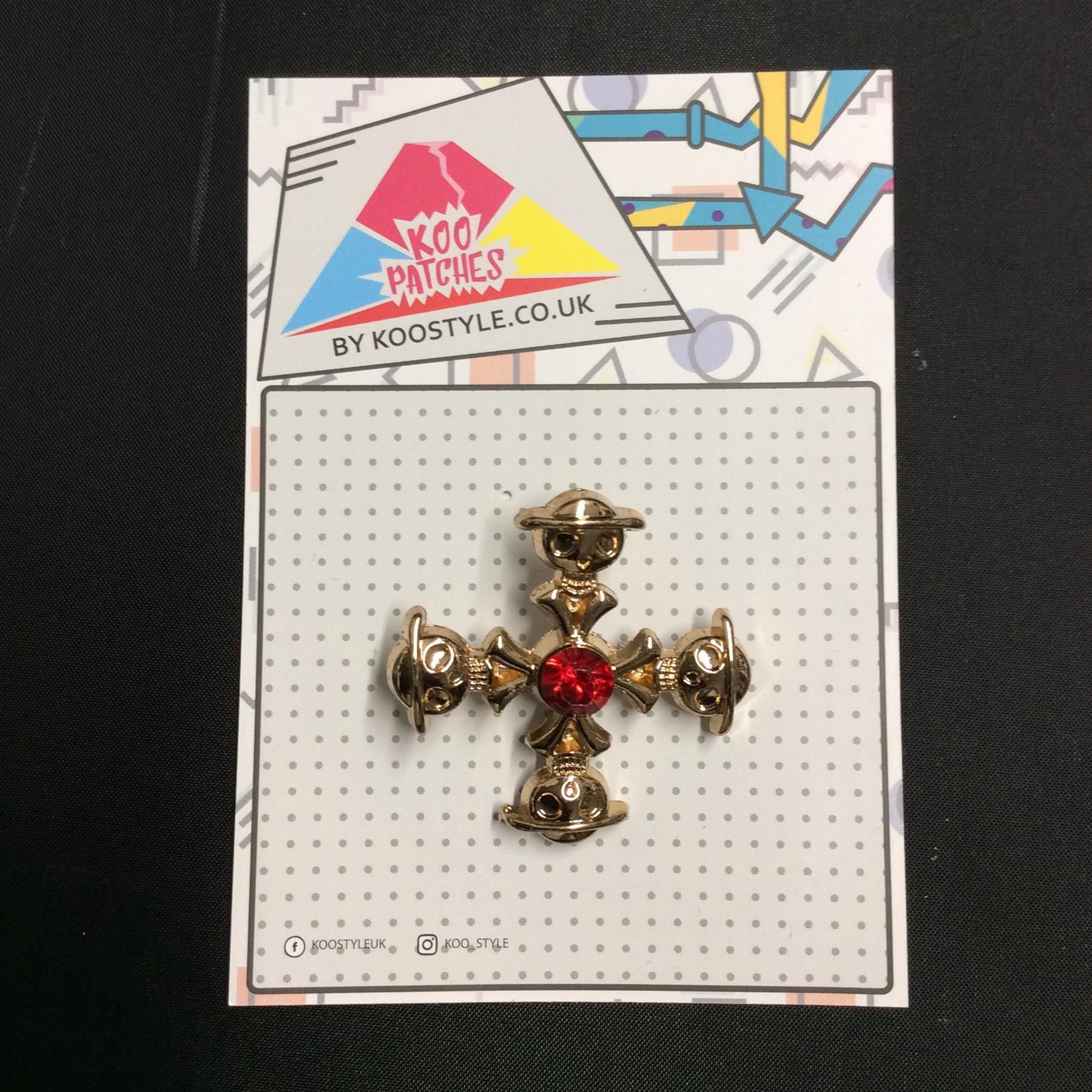 MP0206 - Gold Cross Red Stone Metal Pin Badge | Koo Style UK