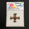 MP0206 - Gold Cross Red Stone Metal Pin Badge