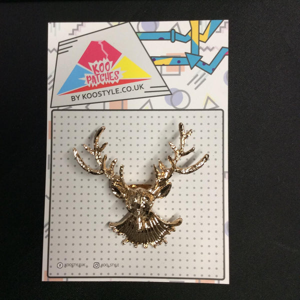 MP0212 - Gold Deer Head Reindeer Metal Pin Badge
