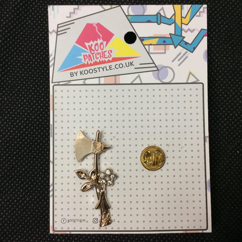 MP0091 - Golden Flower Axe Metal Pin Badge