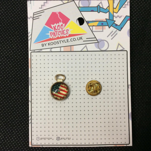 MP0096C - Mini Gold American Flag Clock Pocket Watch Stars Stripes Metal Pin Badge