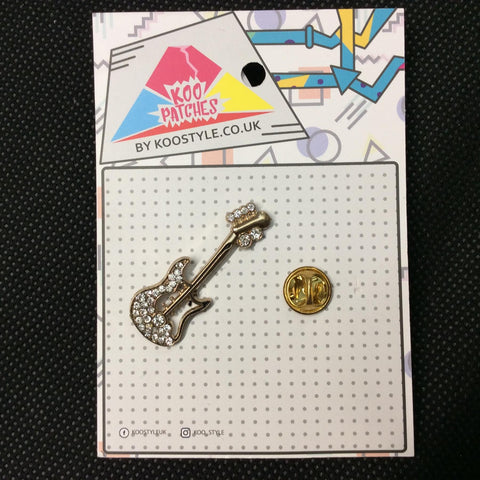 MP0031 - Diamante Stone Gold Guitar Musical Instrument Metal Pin Badge