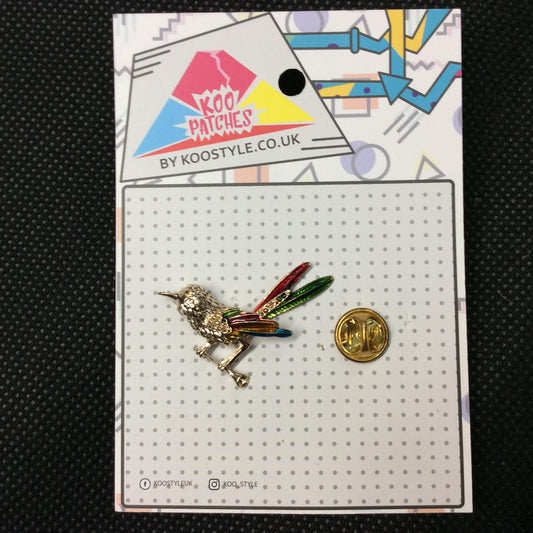 MP0015 - Textured Gold Colourful Bird Metal Pin Badge | Koo Style UK