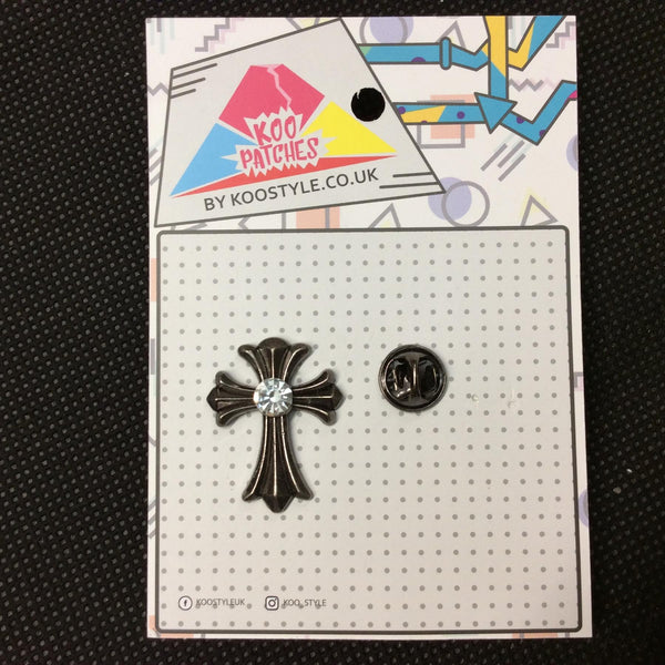 MP0119 - Stone Black Cross Metal Pin Badge