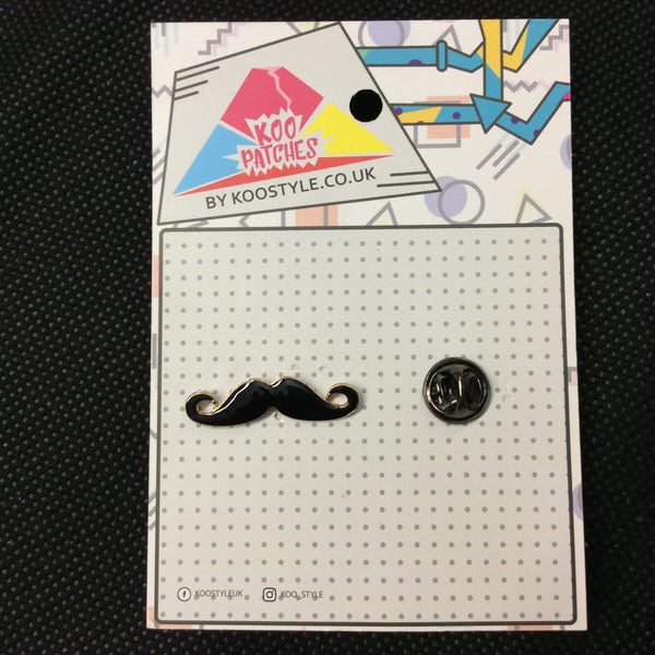 MP0169B - Black Gold Moustache Metal Pin Badge