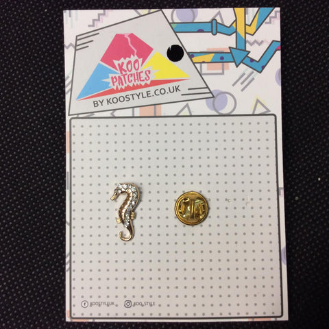 MP0137 - Gold Diamante Sea Horse Metal Pin Badge