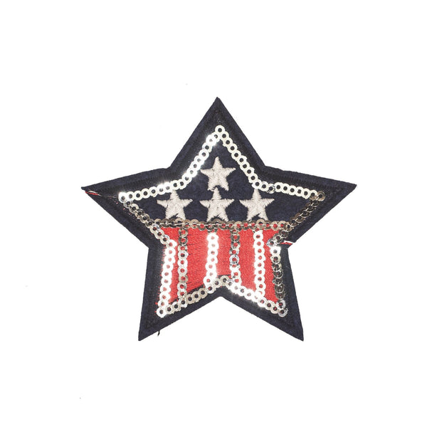 PT490B - Sequin USA Star Silver (Iron On)