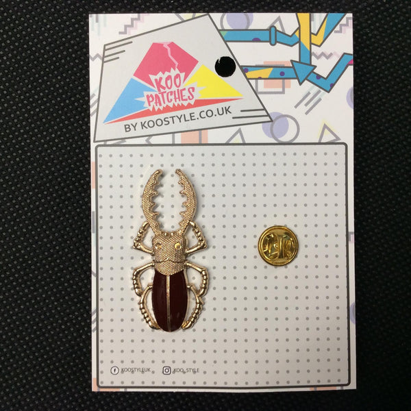 MP0026B - Gold Red Stag Beetle Bug Metal Pin Badge