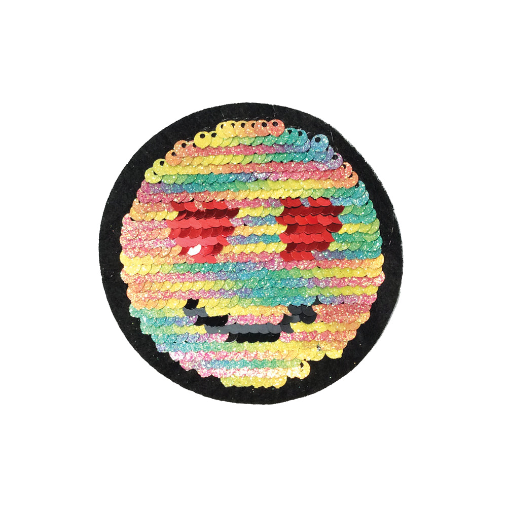 PC3362A - Reversible Double Black Sequin Heart Eyes Smiley Face (Iron On) Embroidery Applique Patch | Koo Style UK