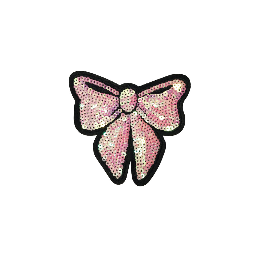 PC3788 - Sequin Pink Ribbon Bow (Iron On) Embroidery Applique Patch | Koo Style UK