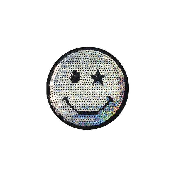 PC3812 - Silver Sequin Smiley Wink Eye Emoji (Iron On)