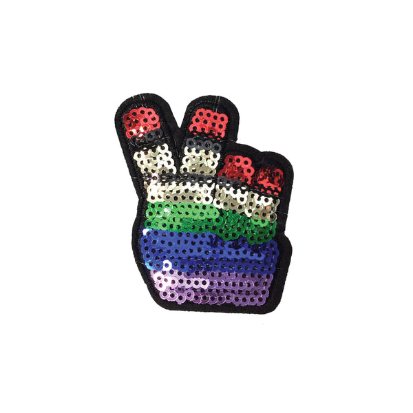 PC3890 - Sequin Rainbow Peace Hand (Iron On)