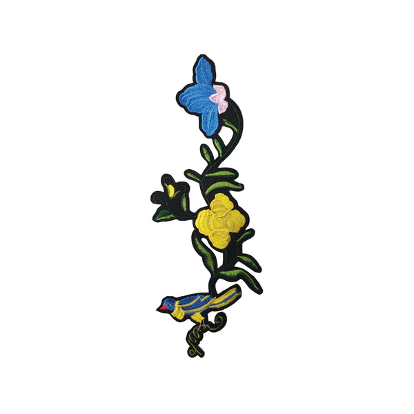 PC4145 - Blue Bird Long Blue Flower Branch (Iron On)
