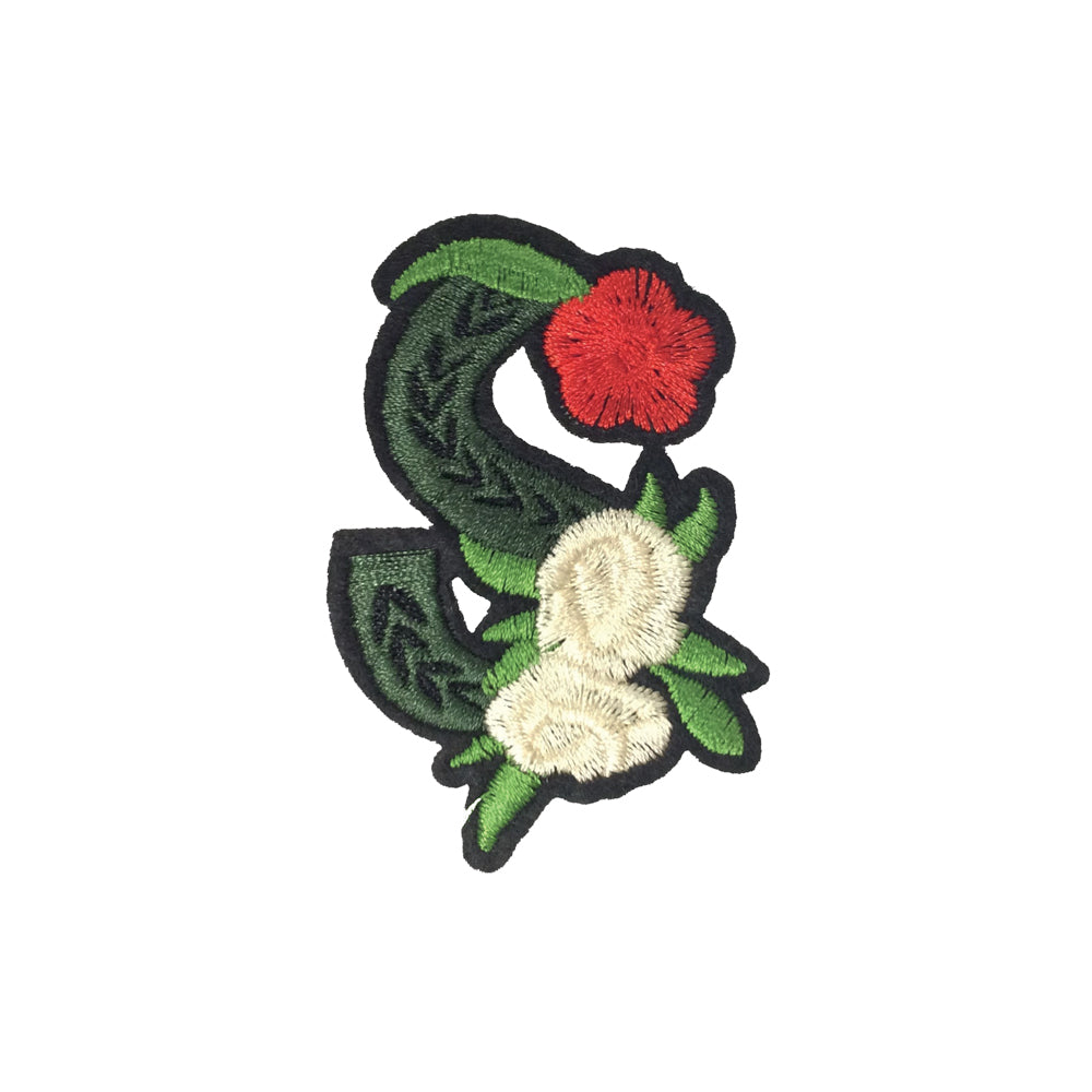 PC3503S - Green Flower Letter S (Iron On) Embroidery Applique Patch | Koo Style UK