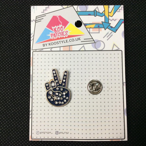MP0012 - Starry Stone Blue Peace Hand Metal Pin Badge