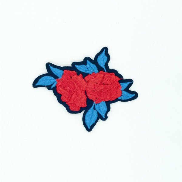 PC2702 - Red Rose Flower with Blue Leaves (Iron On)