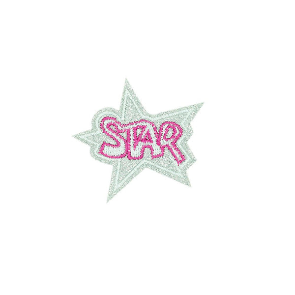 PC2712 - Silver Pink Star Badge (Iron On)