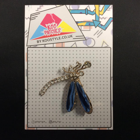 MP0052 - Blue Gem Diamante Dragonfly Metal Pin Badge