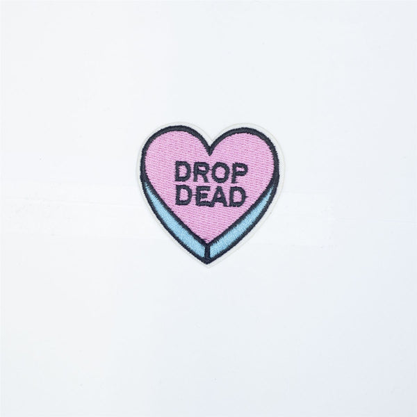 PH2018D - Drop Dead Heart Pink Blue Cartoon Text (Iron On)