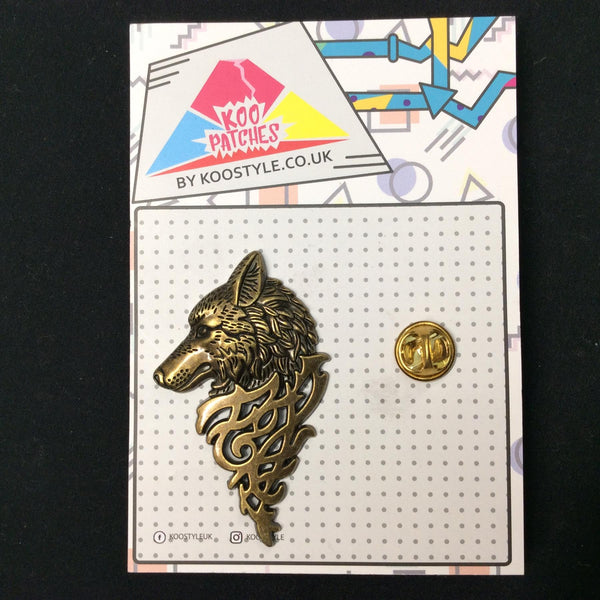 MP0045 - Gold Wolf Emblem Metal Pin Badge
