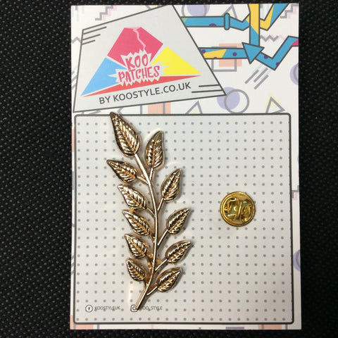MP0127 - Gold Long Leaf Branch Metal Pin Badge