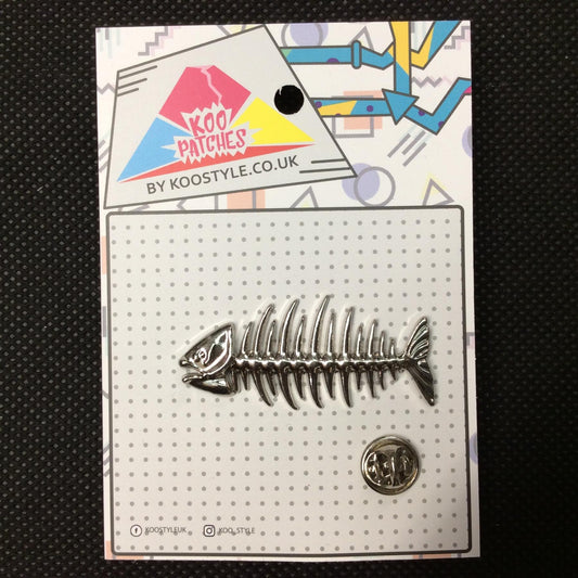 MP0014 - Silver Fish Bone Metal Pin Badge | Koo Style UK