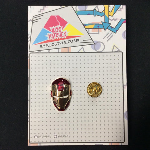 MP0163 - Red Gold Iron Man Mask Super Hero Metal Pin Badge